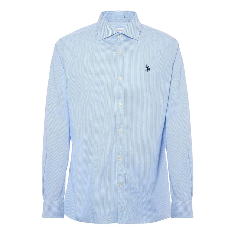 Camicia da uomo in cotone stretch popeline a righe slim fit con logo U.S. Polo Assn | US41104021703